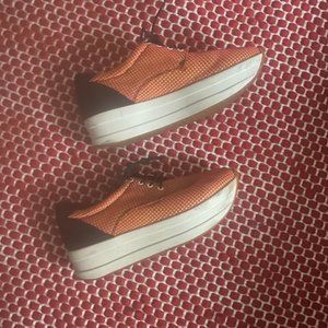 Vagabond shoes - orange textile w ivory platform & black suede in back sz 39